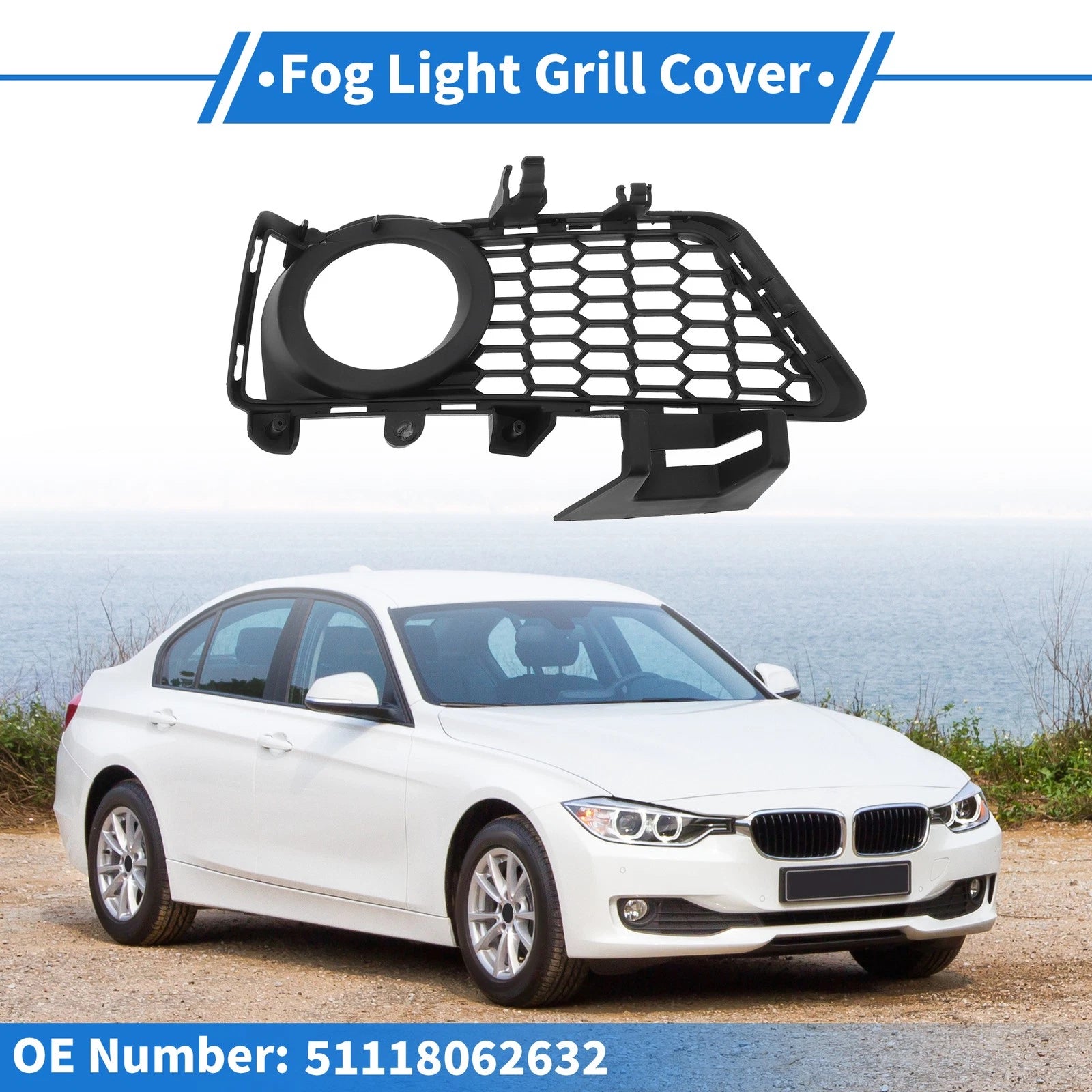 1 Pc Fog Light Grill for BMW 3 Series (2012–2018) No. 51118062632 Black