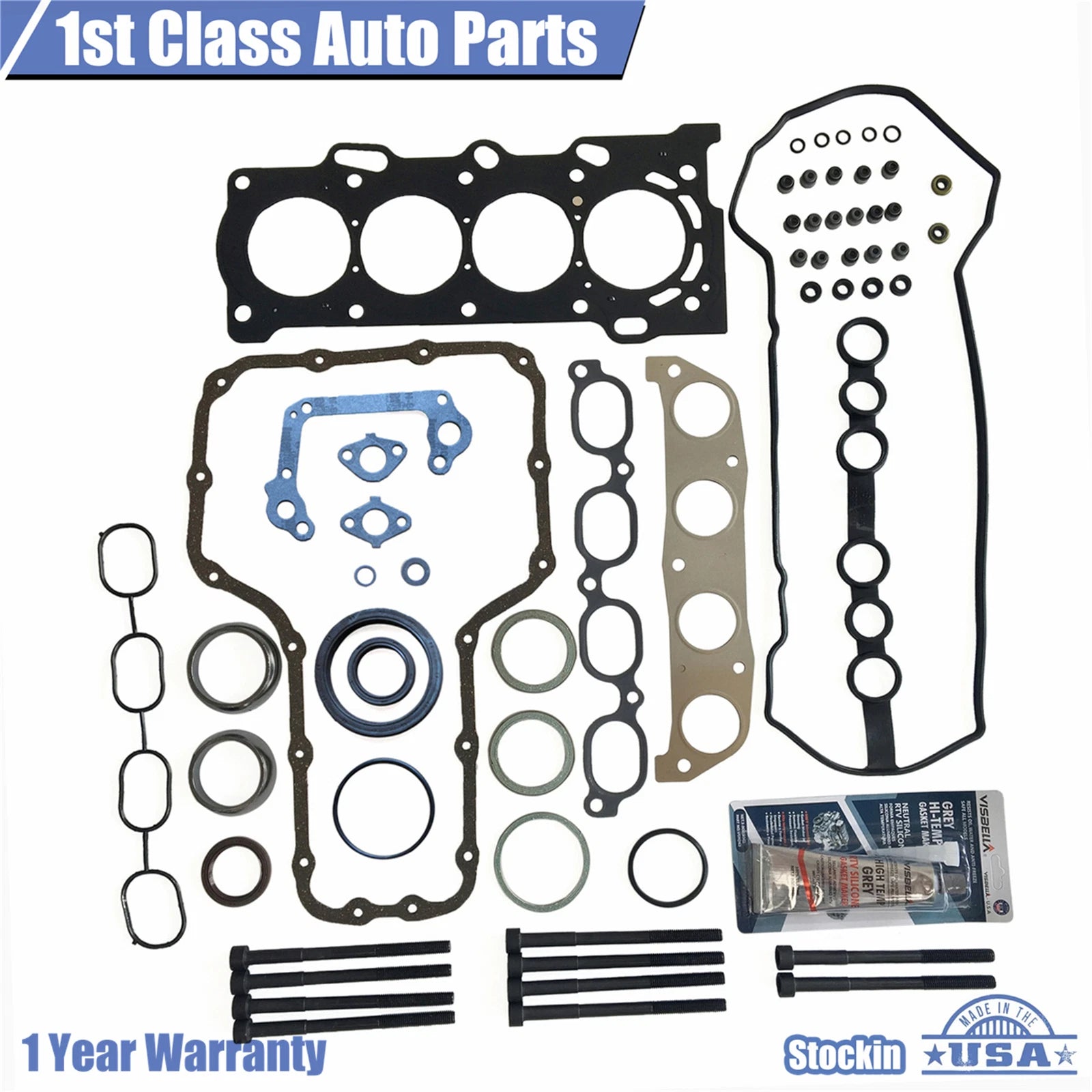 Cylinder Head Gasket Set with 10 Bolts for Pontiac Toyota 1.8L