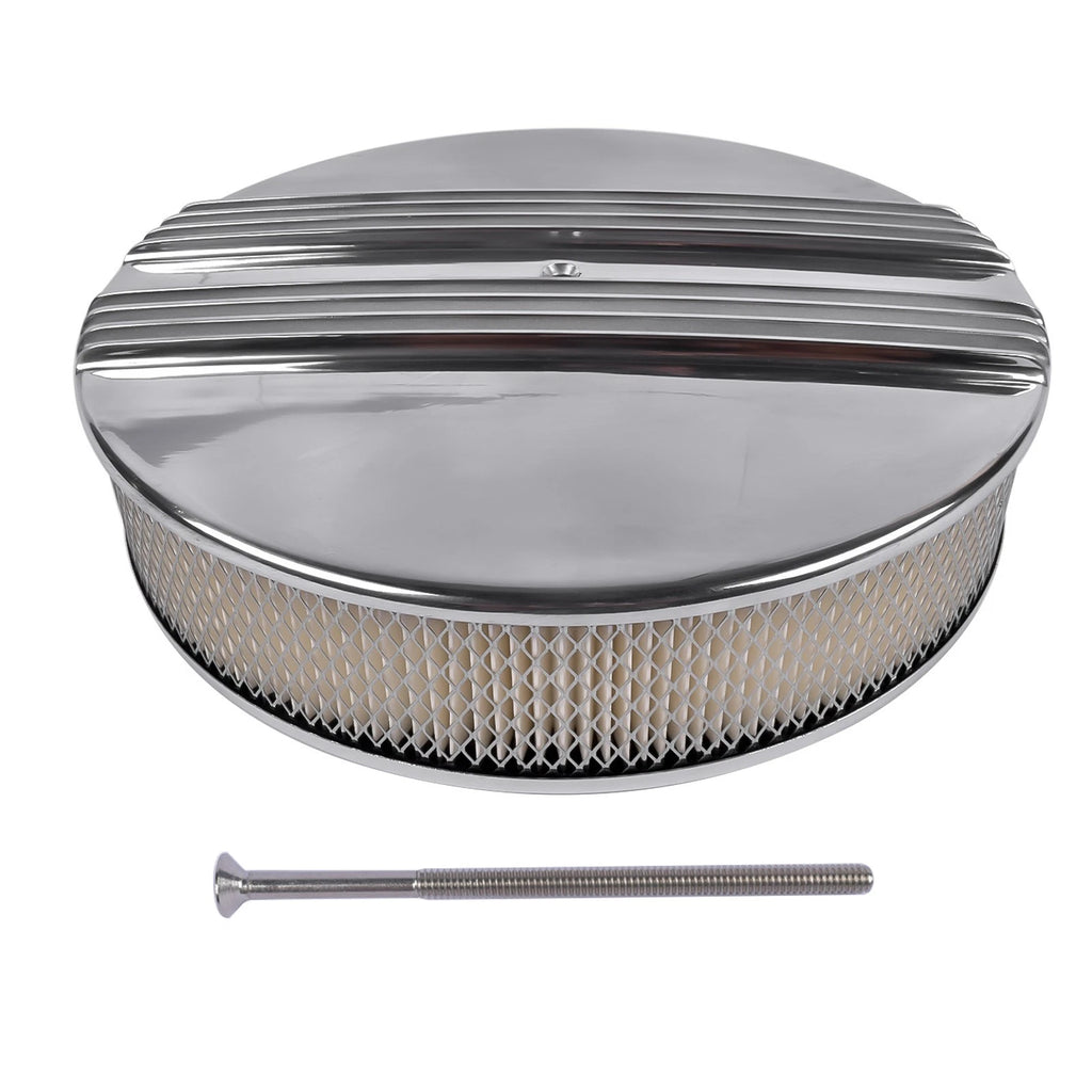 14" Half Finned Aluminum Air Cleaner for Universal Applications (Polished)
