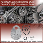Polished Aluminum Timing Chain Cover Kit with Gaskets & Bolts for Chevy 