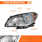 OE Style Chrome Housing Amber Side Headlights for Chevy Malibu (2008–2012)