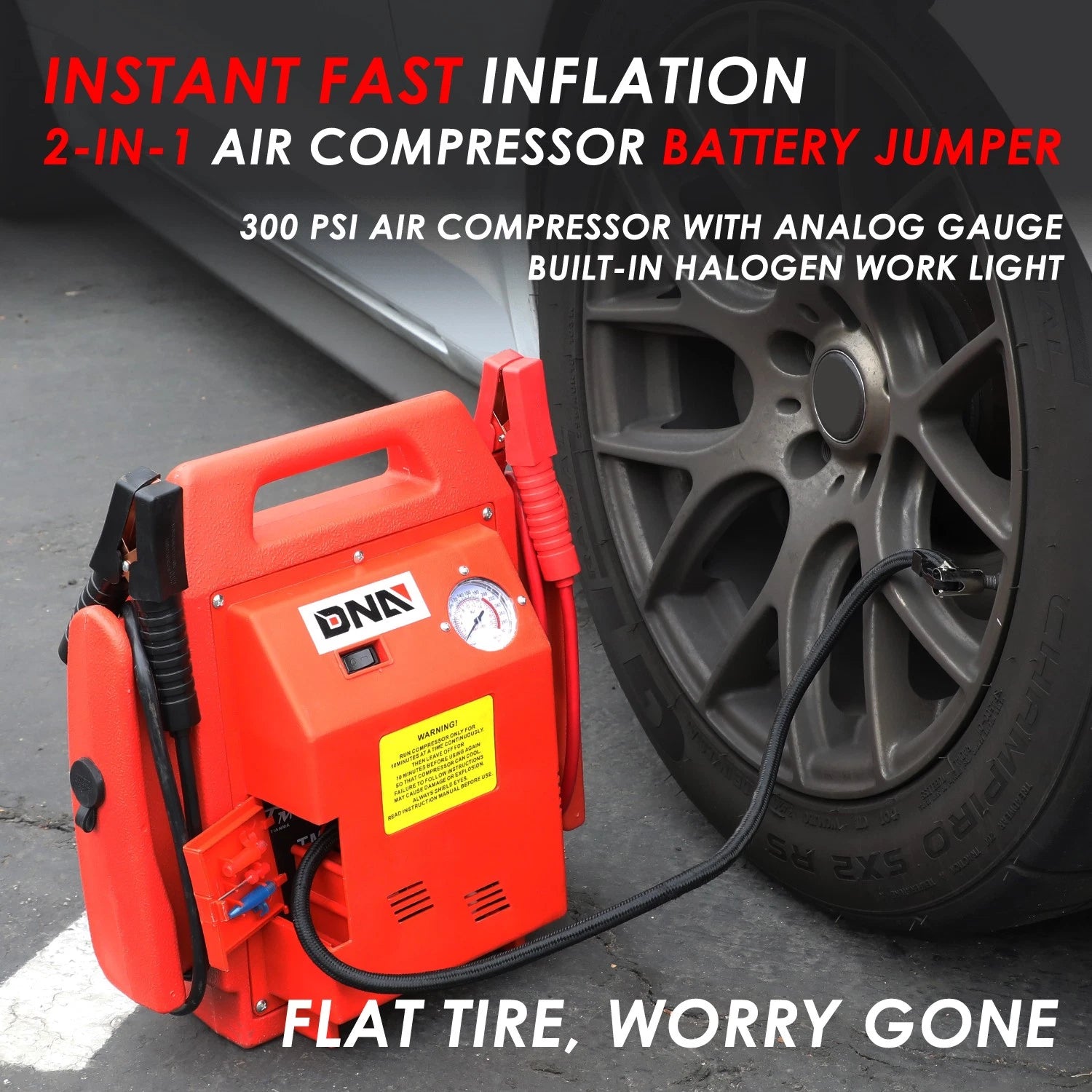 12V 300PSI Jump Starter Battery Pack with Built-in Work Light