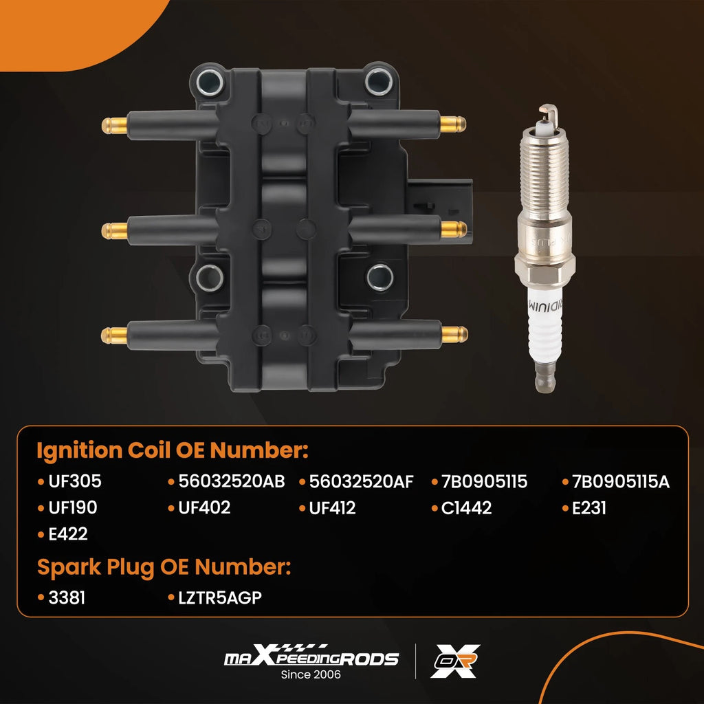 Ignition Coil & 6 Iridium Spark Plugs for Chrysler Pacifica (2005–2008)