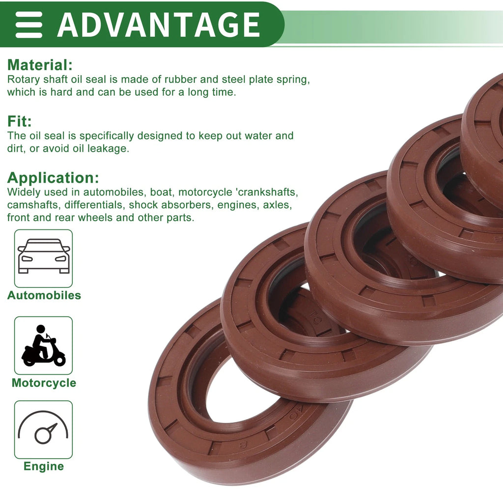 Set of 5 Oil Seal Rotary Shaft Seal FKM Rubber 22x40x8mm