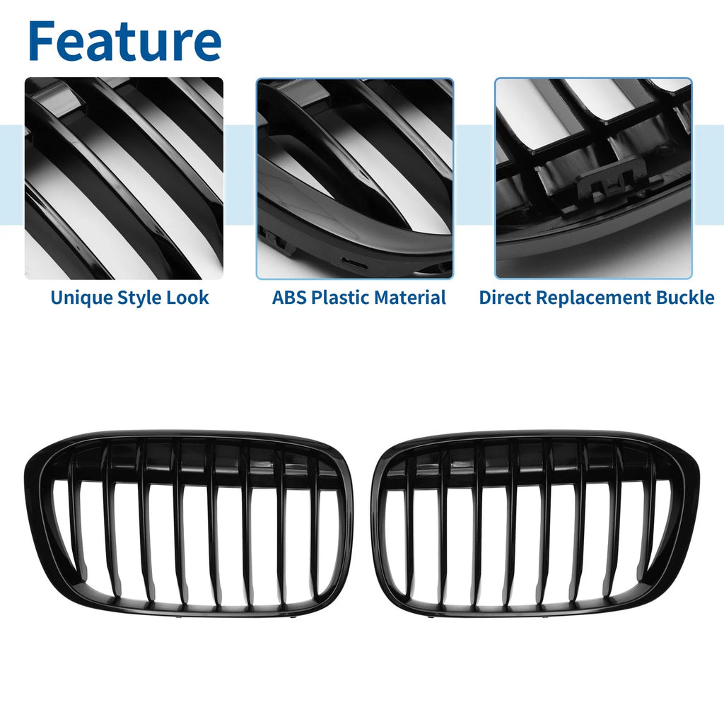 1 Pair Front Upper Bumper Grille for BMW X1 F48 (2016–2022) Gloss Black