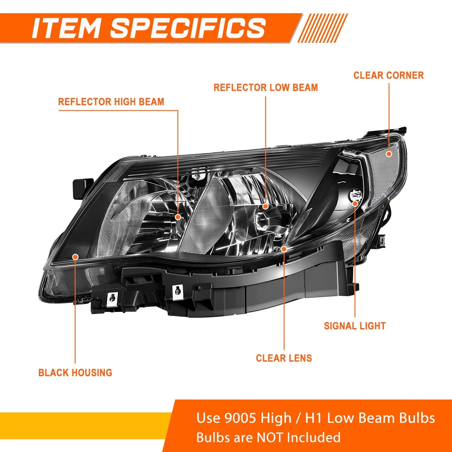 Headlight Lamps for Subaru Forester (2009–2013) Black Housing Clear Corner