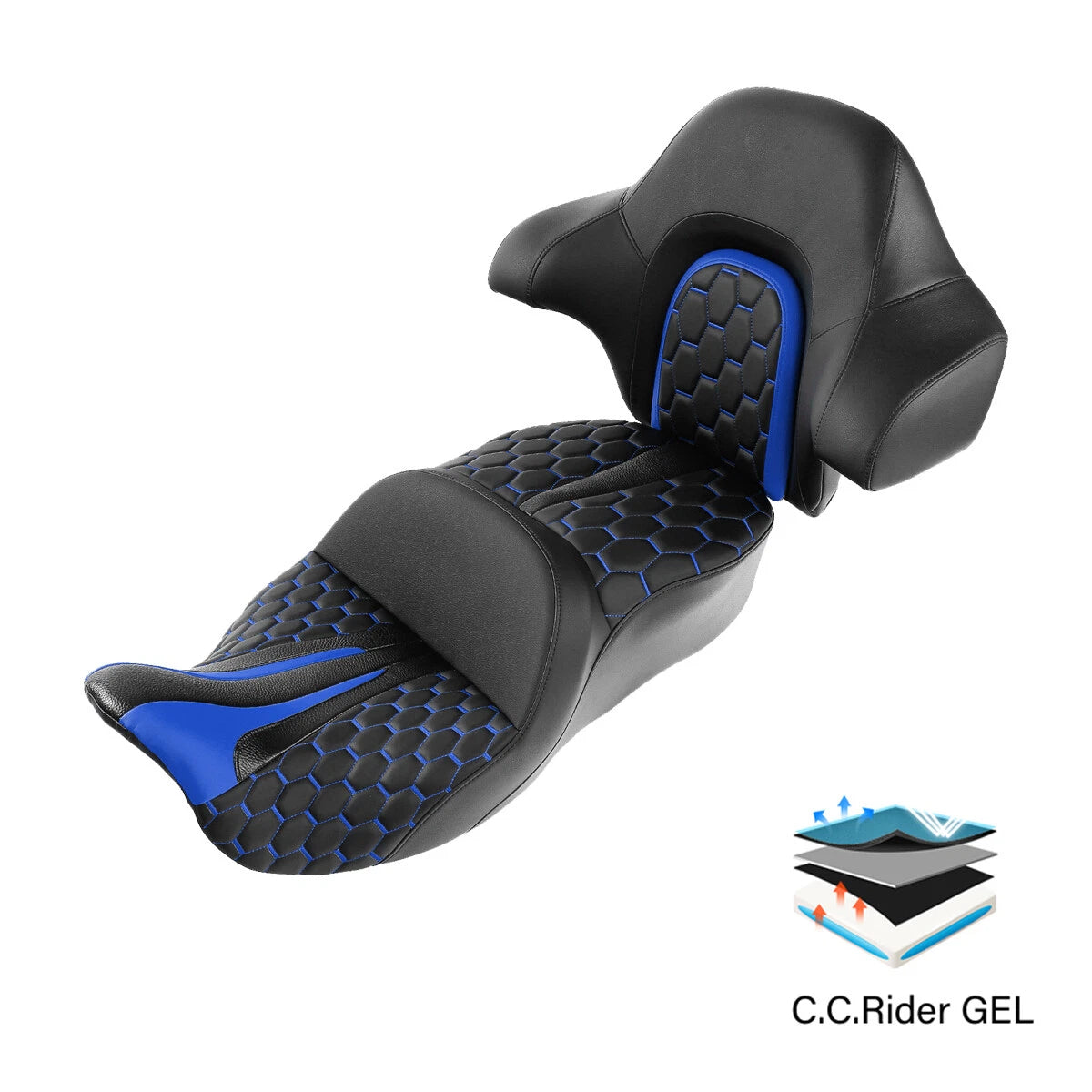 Gel Seat Backrest for Harley Street Glide (2014–2023) - Black Blue