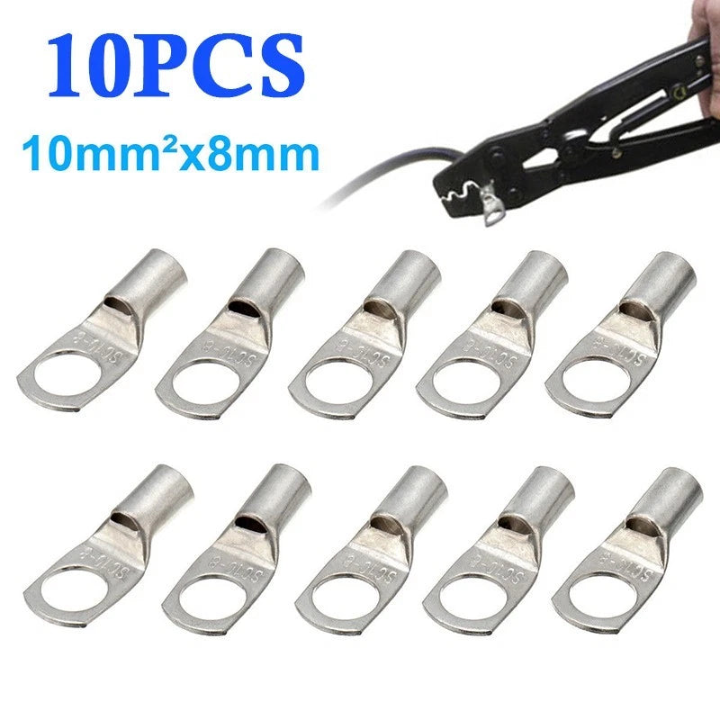 Set of 10mm x 8mm Uninsulated Pipe Cable Lugs for Auto Marine RV 4WD
