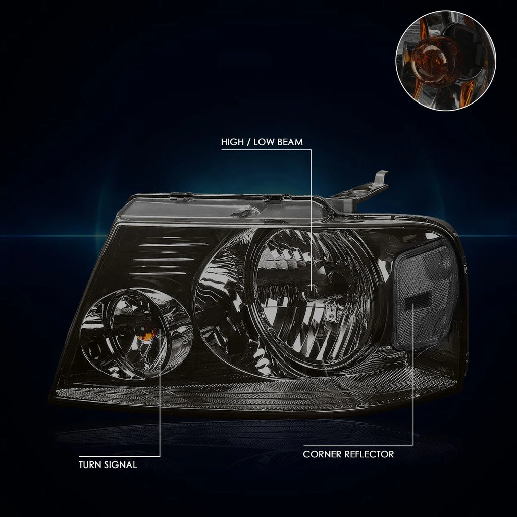 Smoked Headlight & Clear Side Corner Lamps for Ford F150 (2004–2008)