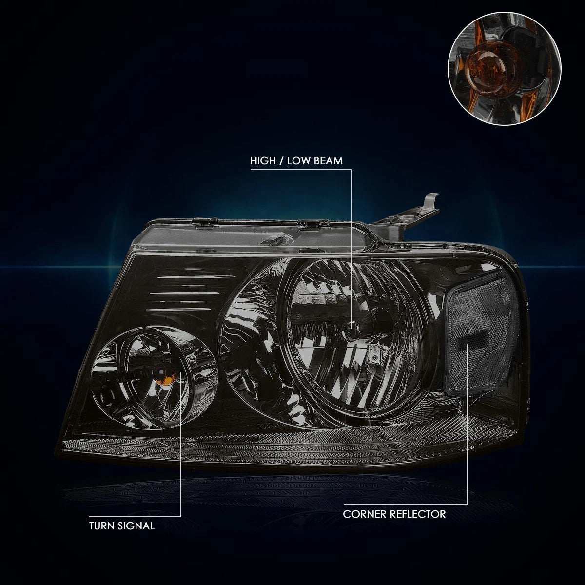 Smoked Headlight & Clear Side Corner Lamps for Ford F150 (2004–2008)