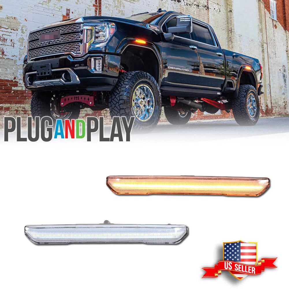 2X Clear Amber LED Side Marker Lights for GMC Sierra 2500 3500 (2020–2024)