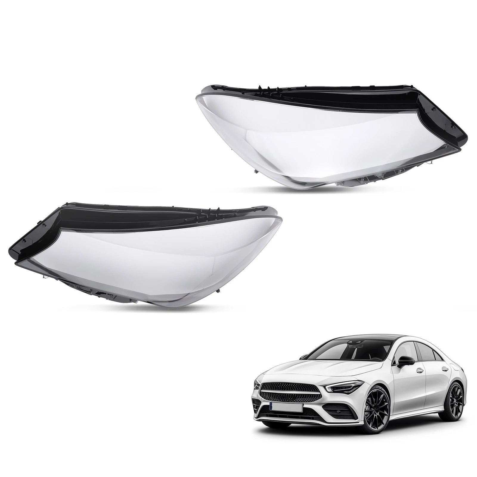 Headlight Lens Cover Pair for Mercedes Benz W117 (2016–2019) Polycarbonate