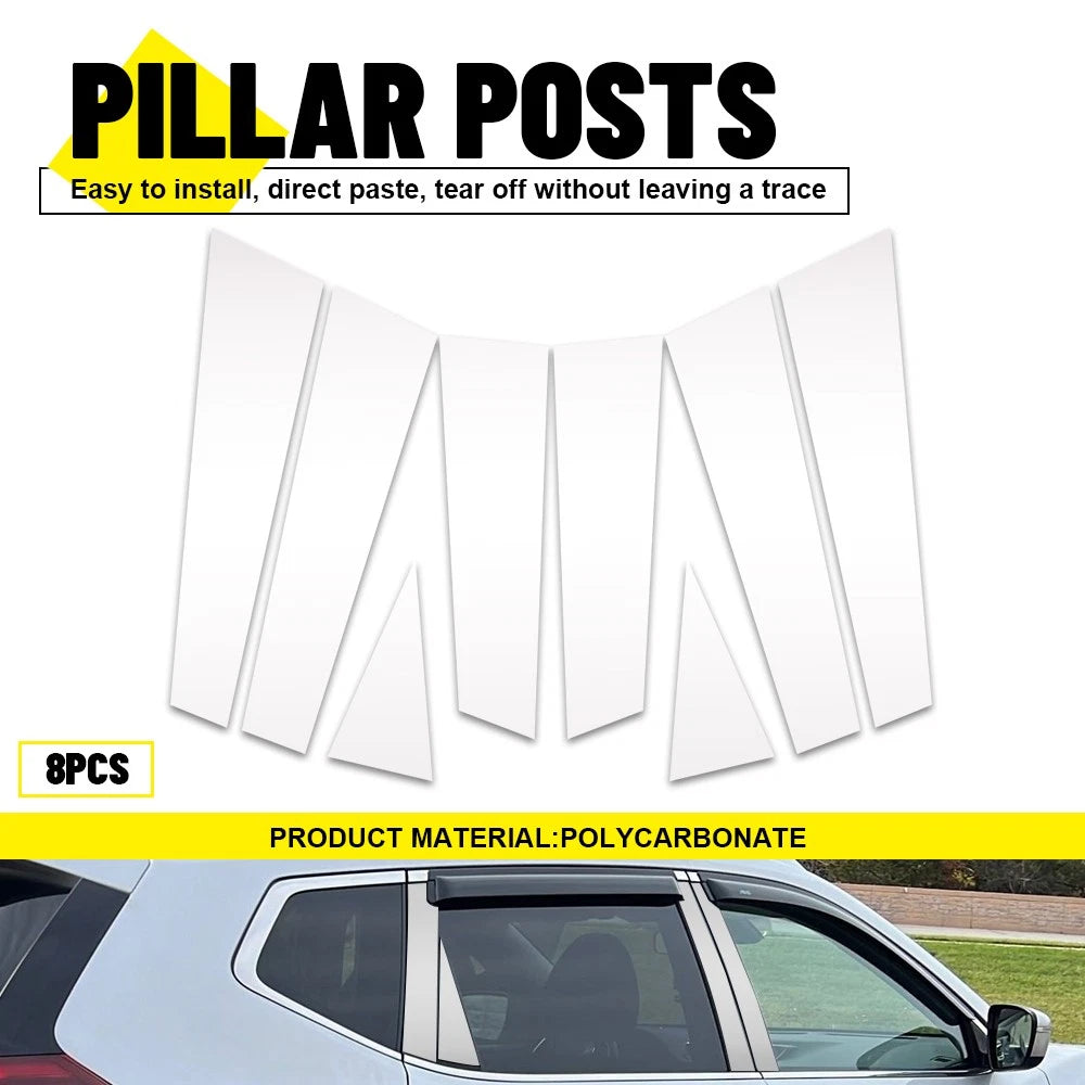 8x Car Window Pillar Posts for Nissan Rogue (2014–2020) Chrome Set
