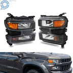 Set of 2 Headlight Assemblies for Chevrolet Silverado 1500 (2019–2021) Black Housing