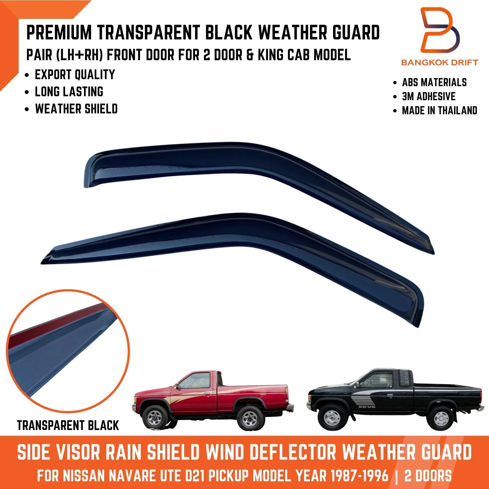 Transparent Black Front Door Weather Shield Rain Guard for Nissan Navara D21