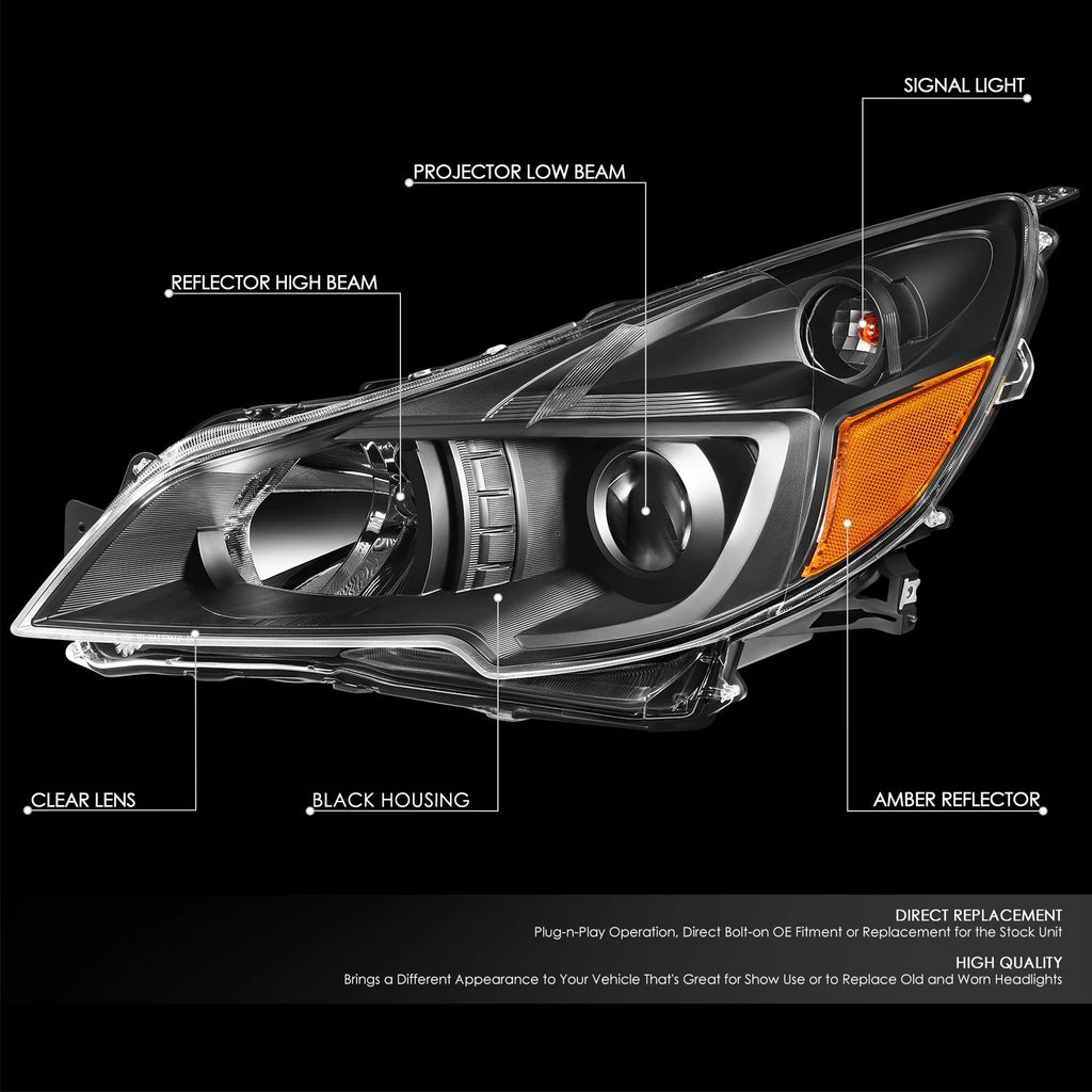 Black Housing Amber Side Projector Headlight for Subaru Outback/Legacy (2010–2014)