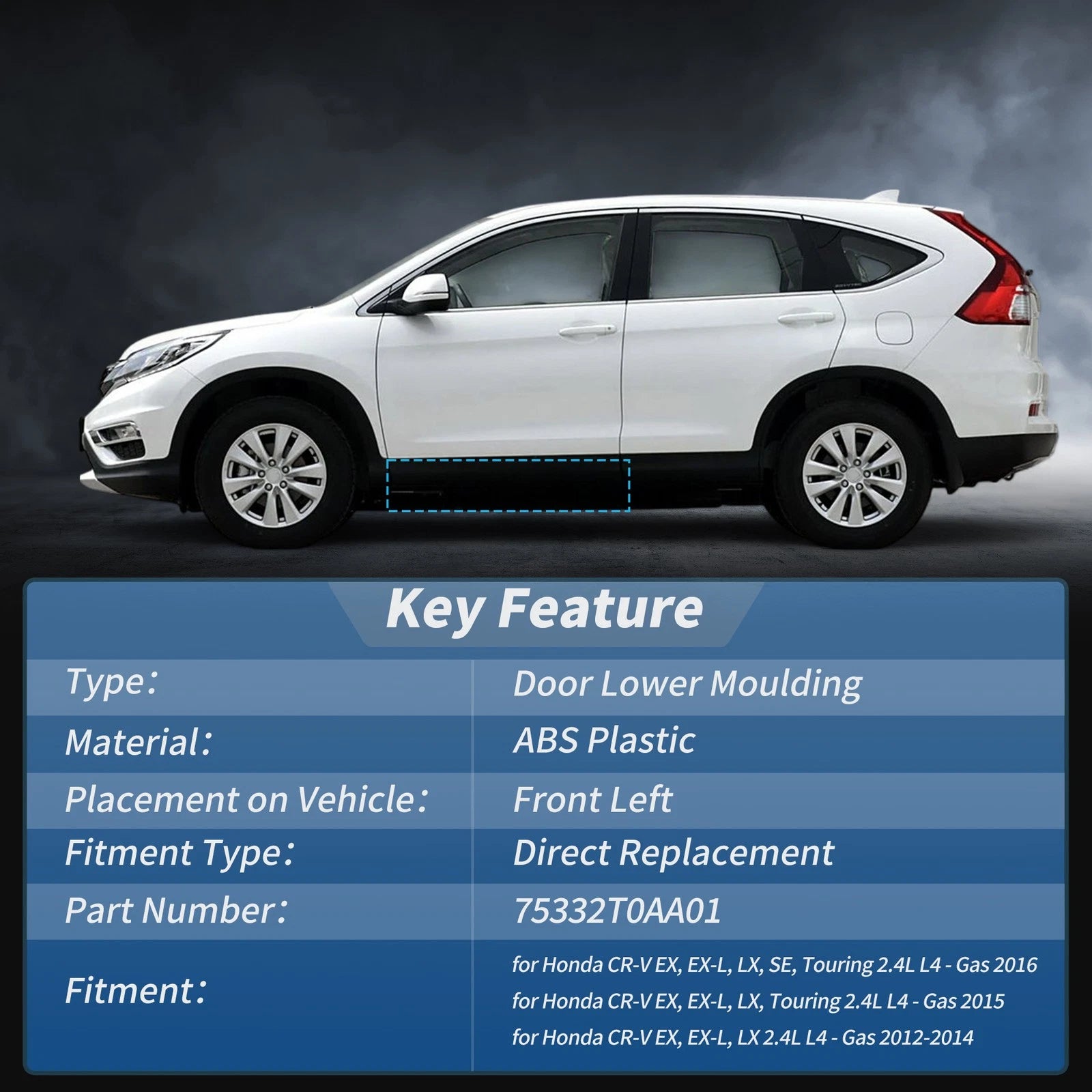 Front Left Door Lower Trim Garnish for Honda CR-V 2.4L (2012–2016) No.75332T0AA01
