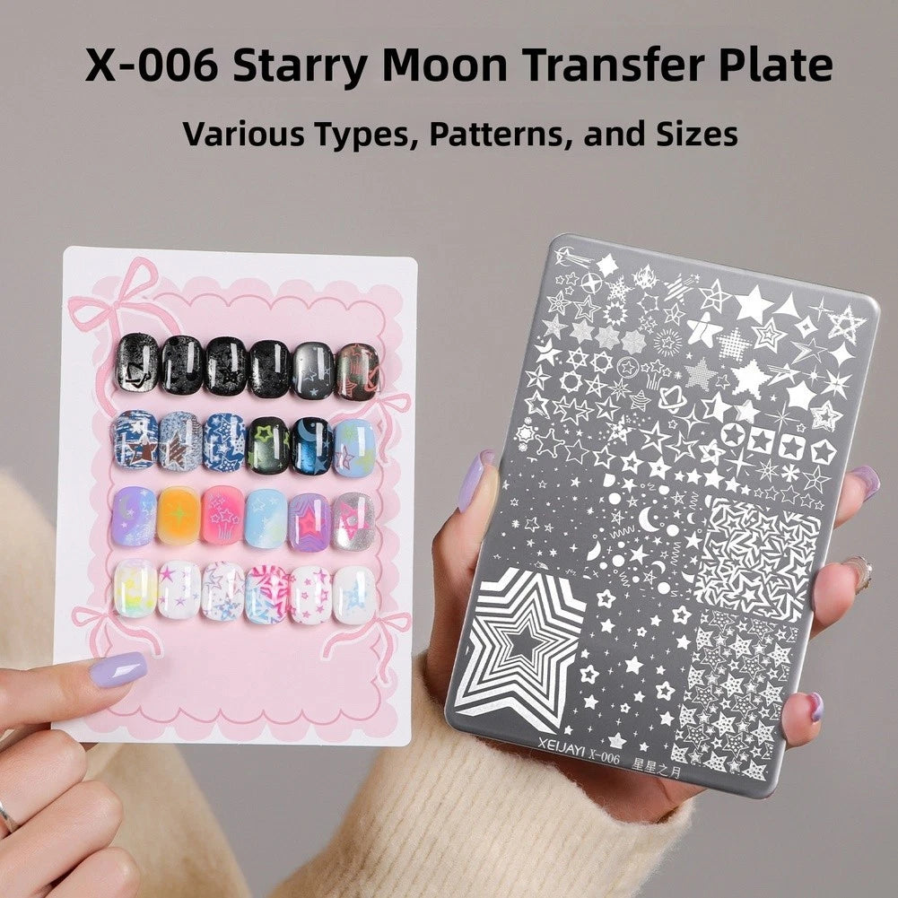 Stainless Steel Nail Art Stamping Plate with Star Moon Patterns 14.5x9.5cm