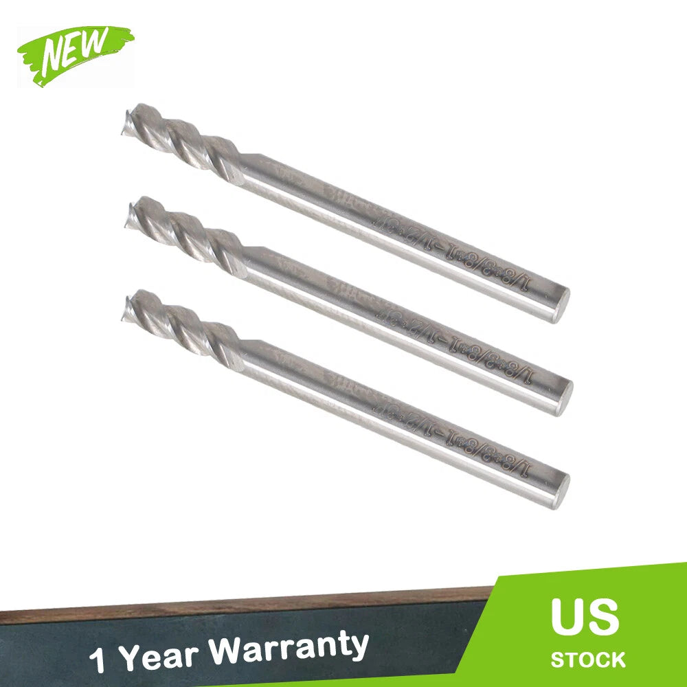 3Pcs 1/8" Carbide End Mill for Aluminum (Regular Length)