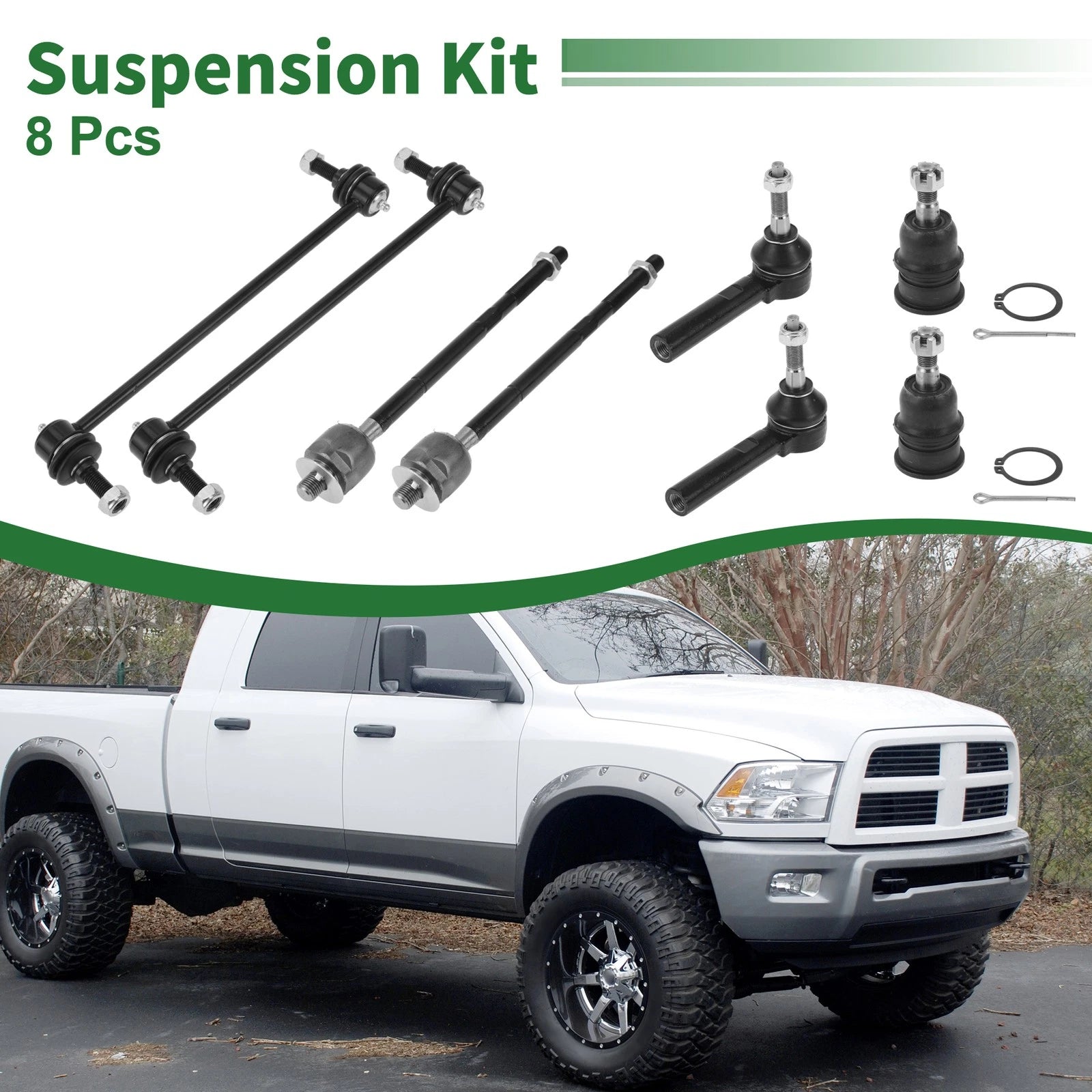 8pcs Front Suspension Kit Tie Rod End Sway Bar Link for Dodge Caravan (2008–2020)