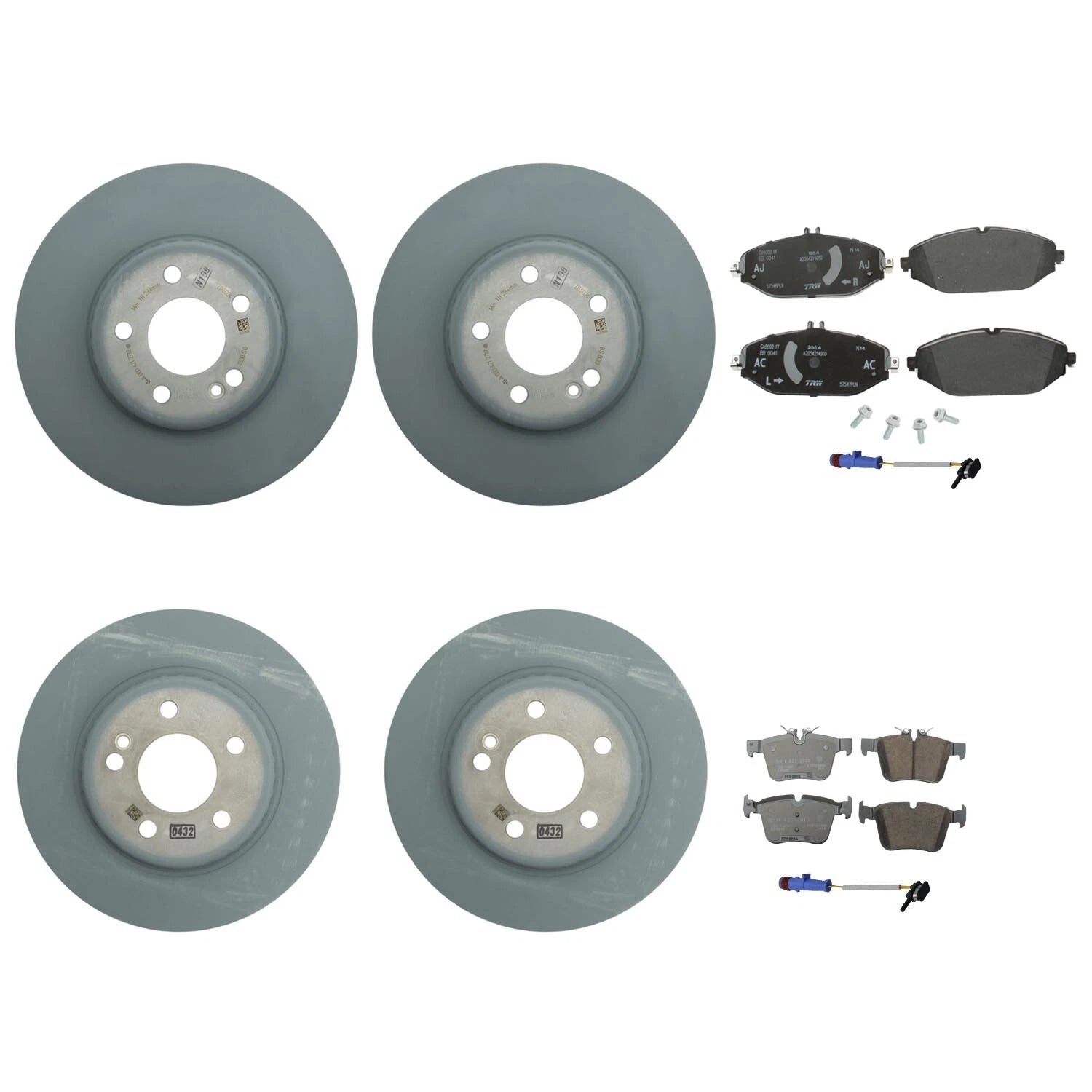 Set of 4 Disc Rotors & Brake Pads with Sensors for Mercedes