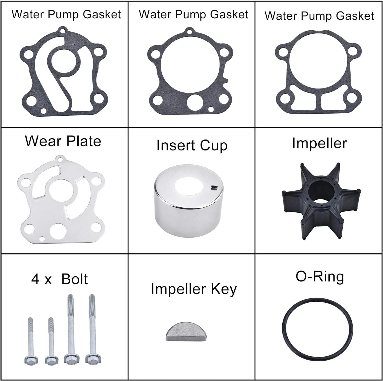 Water Pump Impeller Repair Kit for Yamaha Outboards 75 80 90 100HP (67F-W0078-00-00)