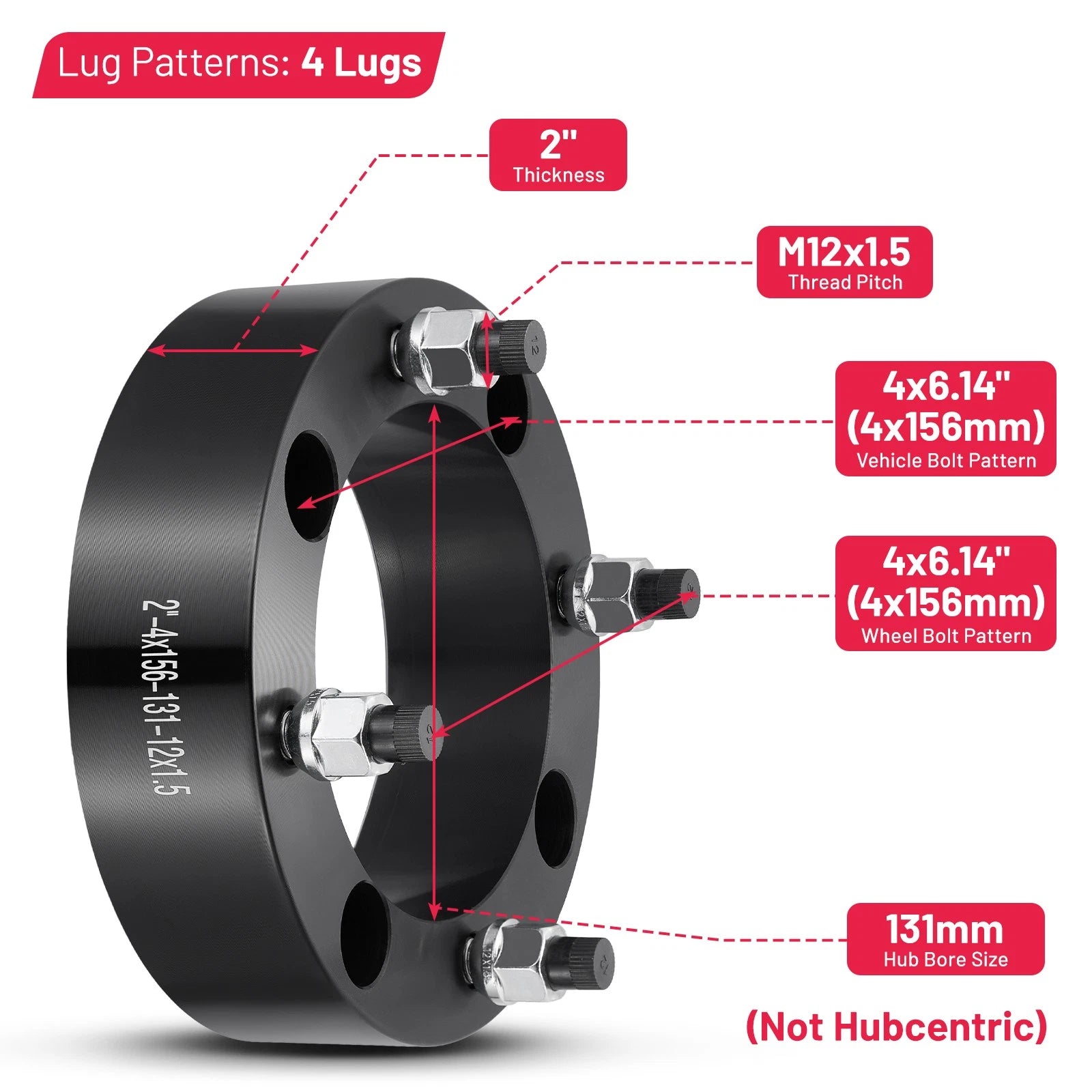 Set of 4 Wheel Spacers for Polaris Ranger RZR 900, Ranger XP 570 (2015–2023)