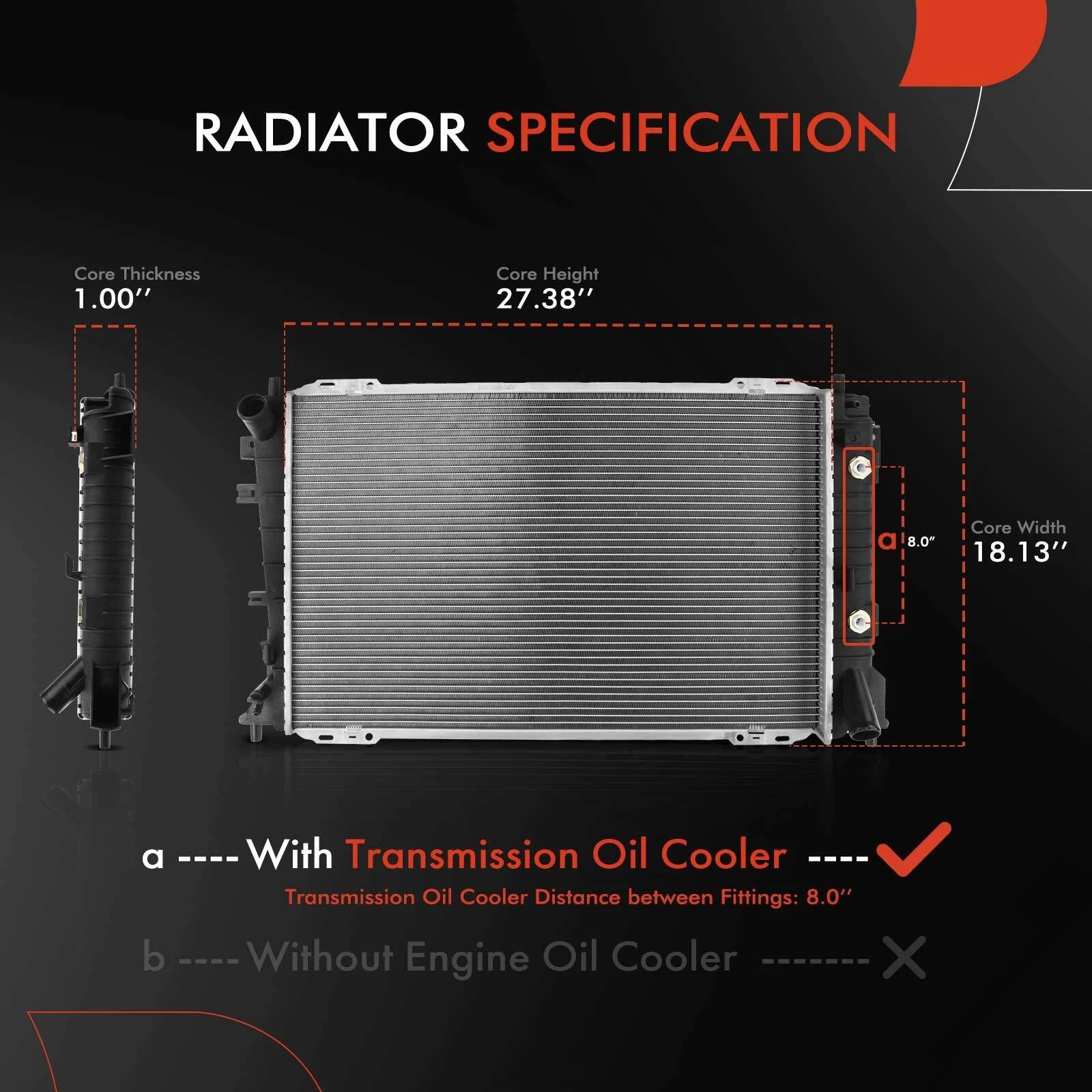 Radiator with Oil Cooler for Ford Crown Victoria, Lincoln Mercury (1995–1997)