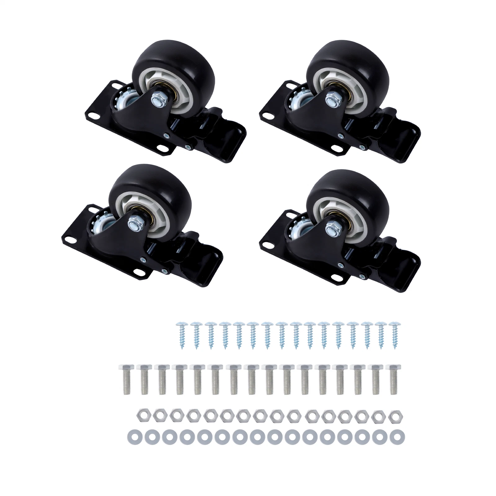 Set of 4 Heavy Duty 3 Inch Swivel Caster Wheels with Brakes