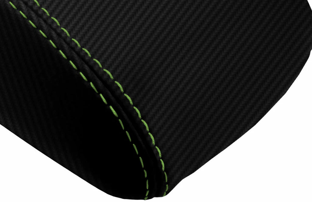 Console Lid Armrest Cover for Ford Focus (2012–2018) Carbon Fiber Green Stitch