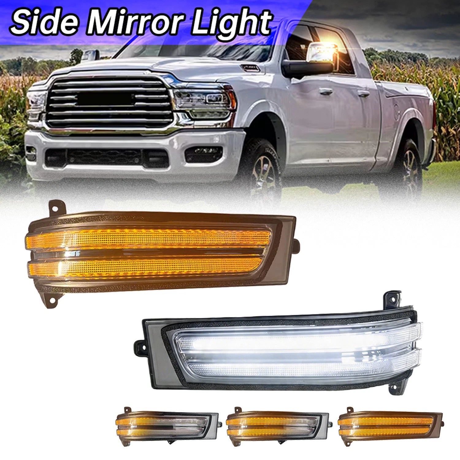 2X LED Clear Dynamic Side Mirror Turn Signal Light for Dodge Ram 2500 3500 (2023–2023)