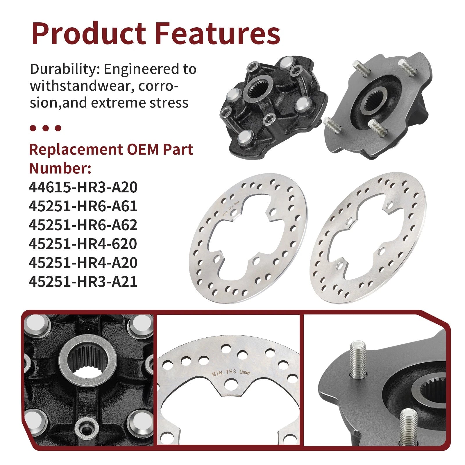 Front Left Right Wheel Hubs w/ Brake Disc for Honda (44615-HR3-A20, 45251-HR6-A62)