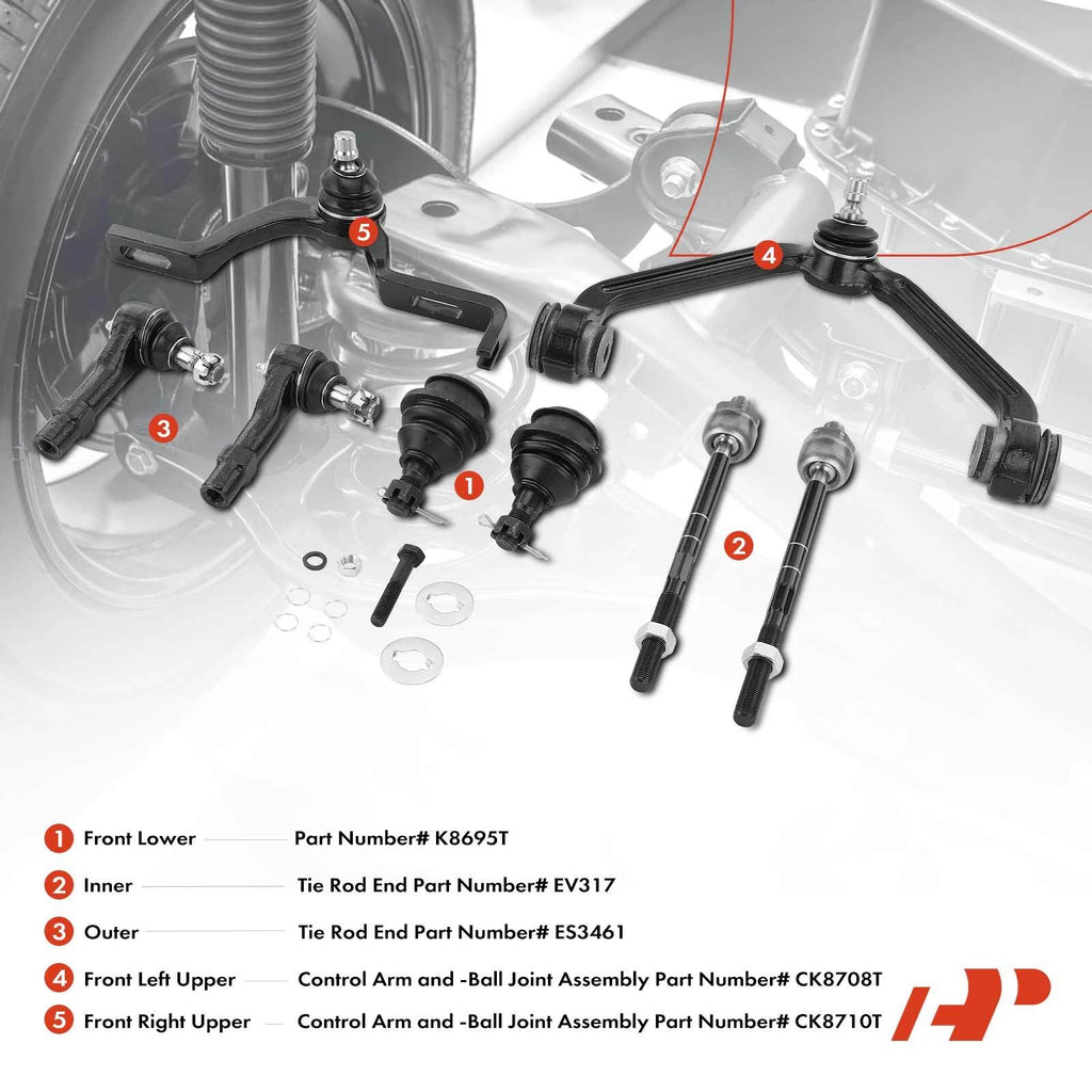 Set of 8 Front Control Arm Tie Rod Ball Joints for Ford Explorer (1998–2001)