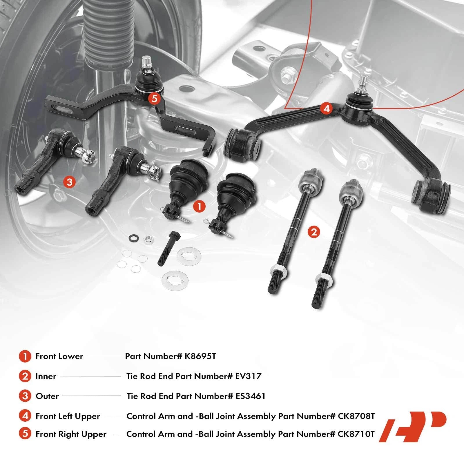 Set of 8 Front Control Arm Tie Rod Ball Joints for Ford Explorer (1998–2001)