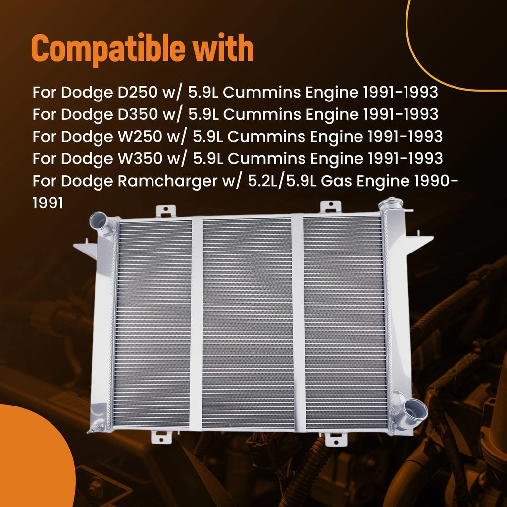3Row Aluminum Engine Radiator for Dodge D250 D350 5.9L Cummins (1991–1993) SBR1198