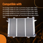 3Row Aluminum Engine Radiator for Dodge D250 D350 5.9L Cummins (1991–1993) SBR1198