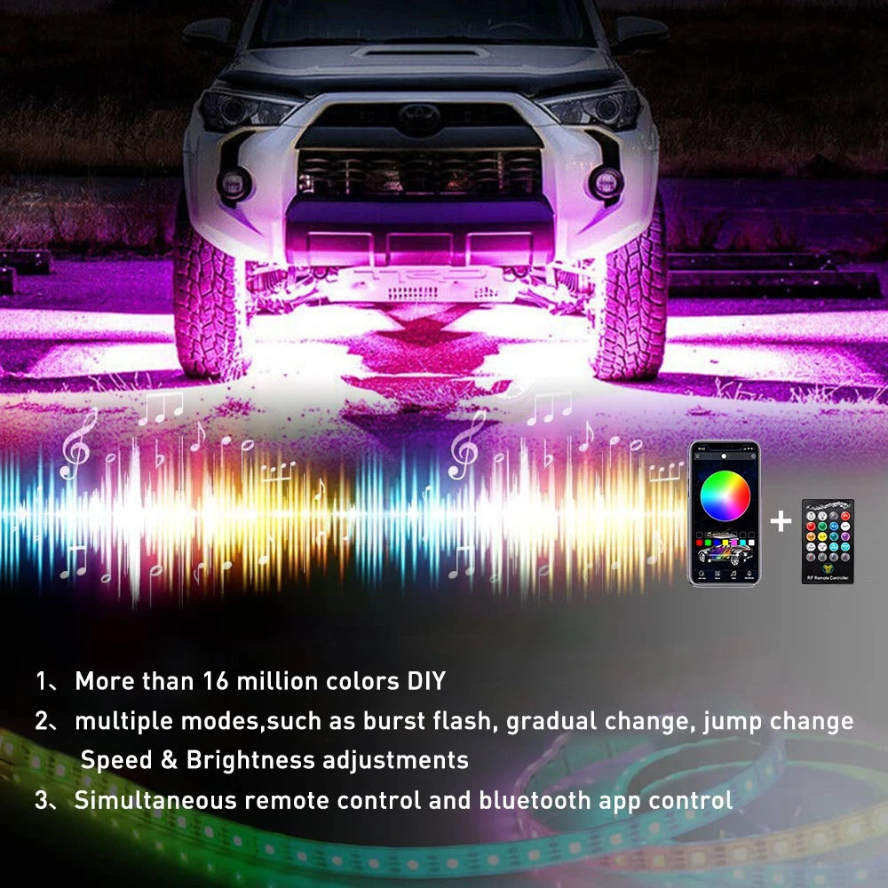 AUXITO RGB LED Strip Underbody Light Kit for Universal Vehicles