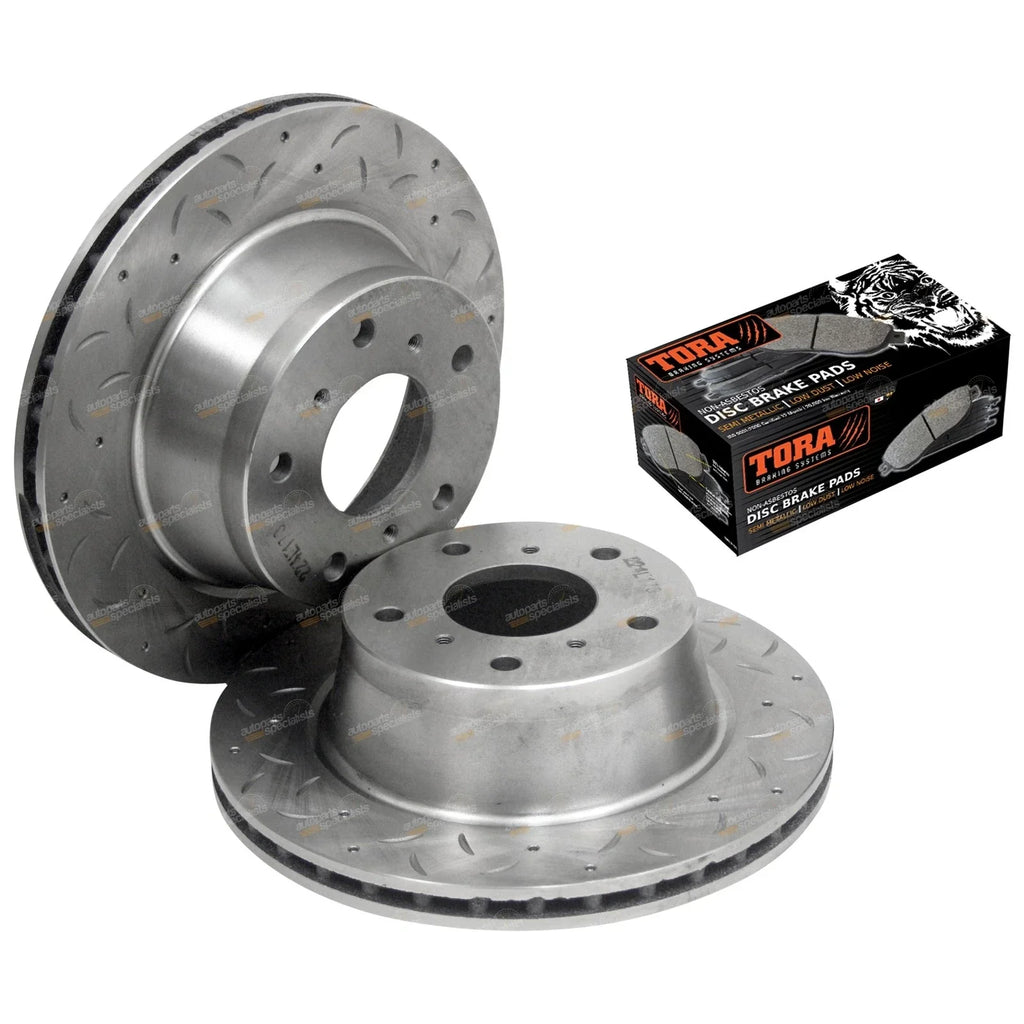 2 x Front Dimpled+Slotted Disc Rotors+Brake Pads for Commodore VR VS (1993–1997)