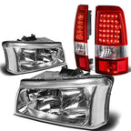 Chrome Clear Corner Headlight & Red LED Brake Tail Light for Silverado (2003–2007)