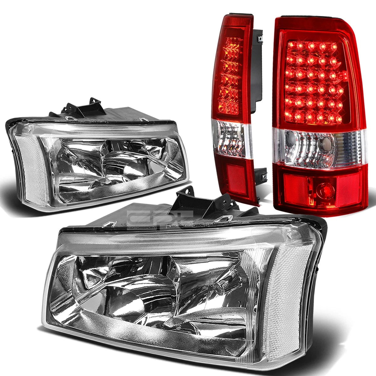 Chrome Clear Corner Headlight & Red LED Brake Tail Light for Silverado (2003–2007)