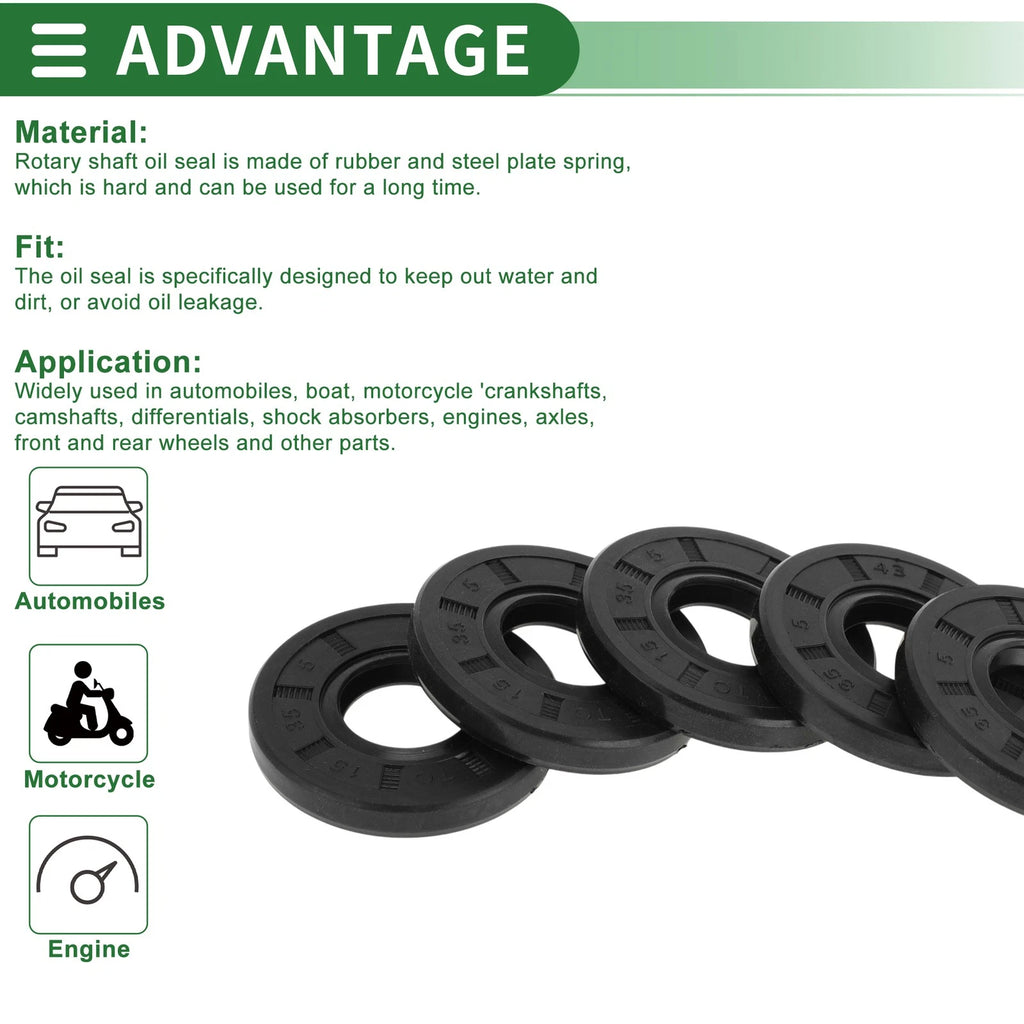 Set of 5 Oil Seal Rotary Shaft Seal NBR Rubber 15x35x5mm