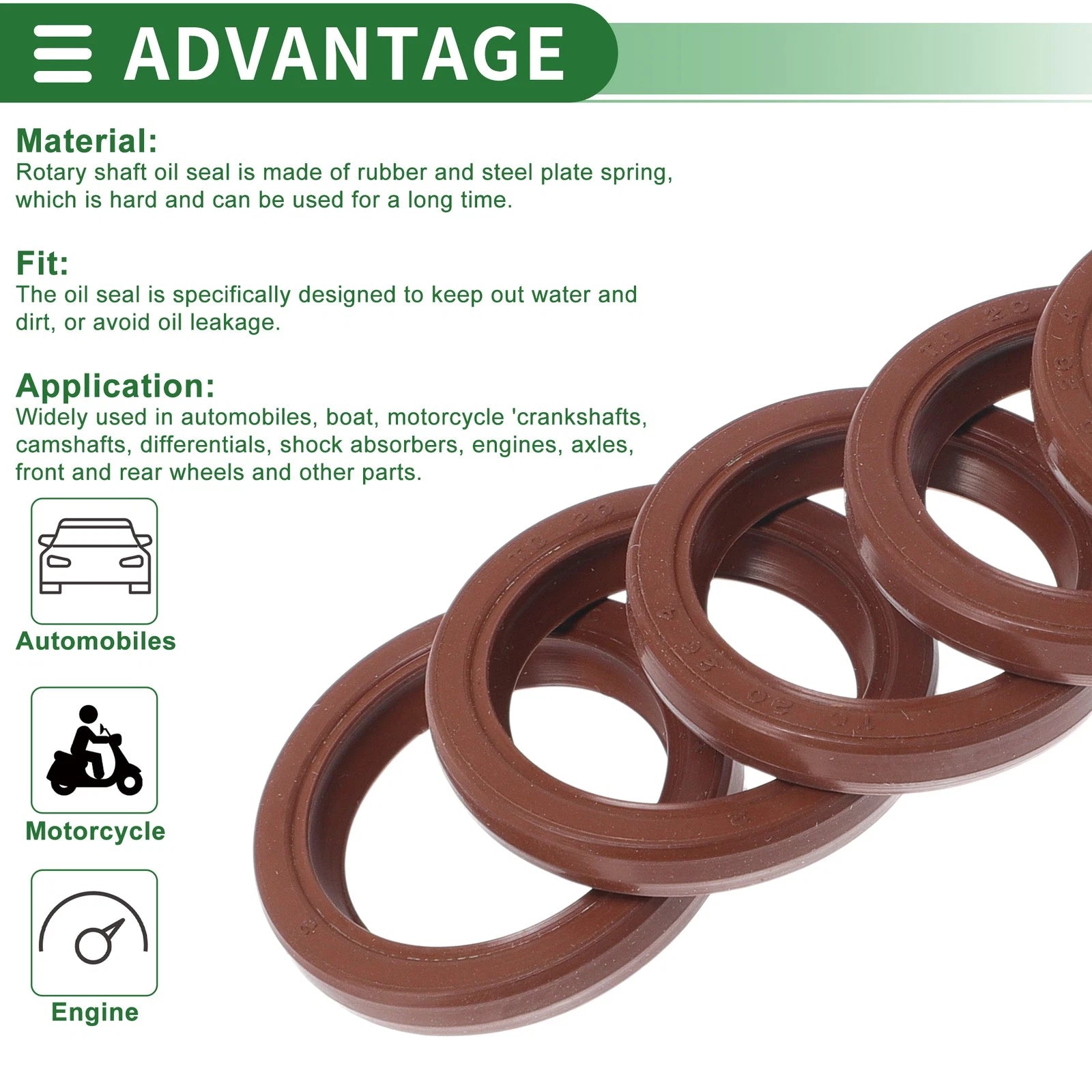 Set of 5 Oil Seal Rotary Shaft Seal FKM Rubber 20x26x4mm