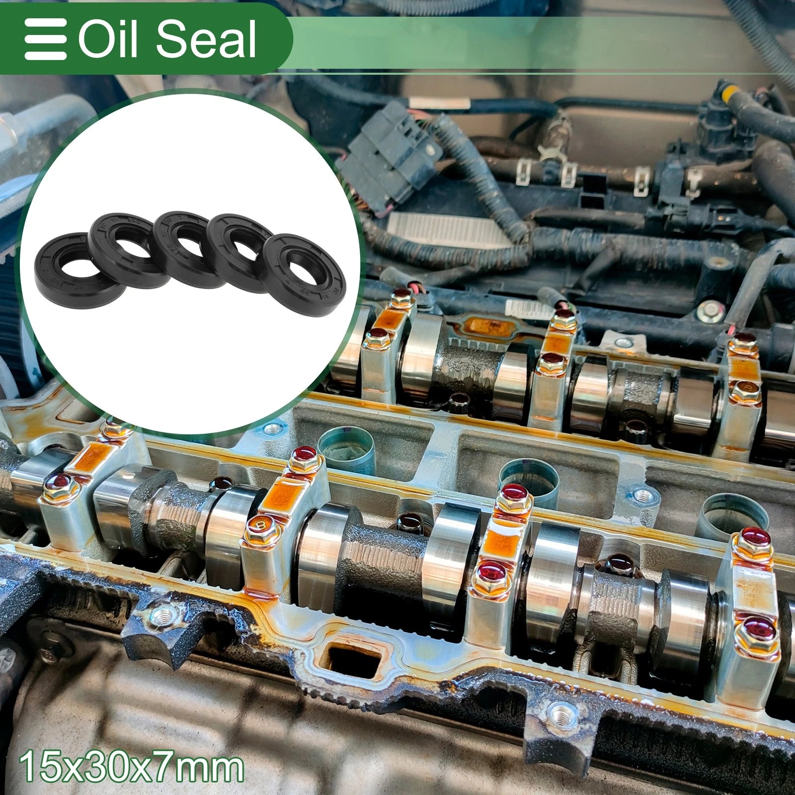 Set of 5 Oil Seal Ring for Rotary Shaft 15x30x7mm NBR Rubber