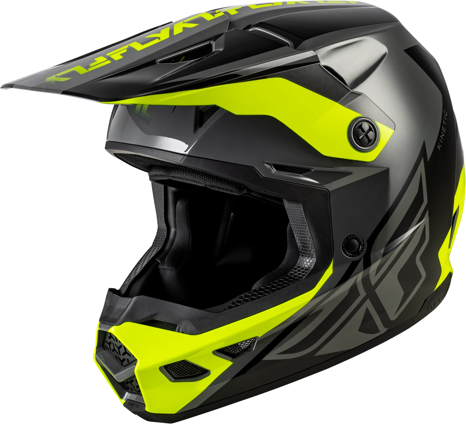 FLY Racing Kinetic Crest Off-Road Helmet for Large Size (Grey/Black/Hi-Vis Yellow)