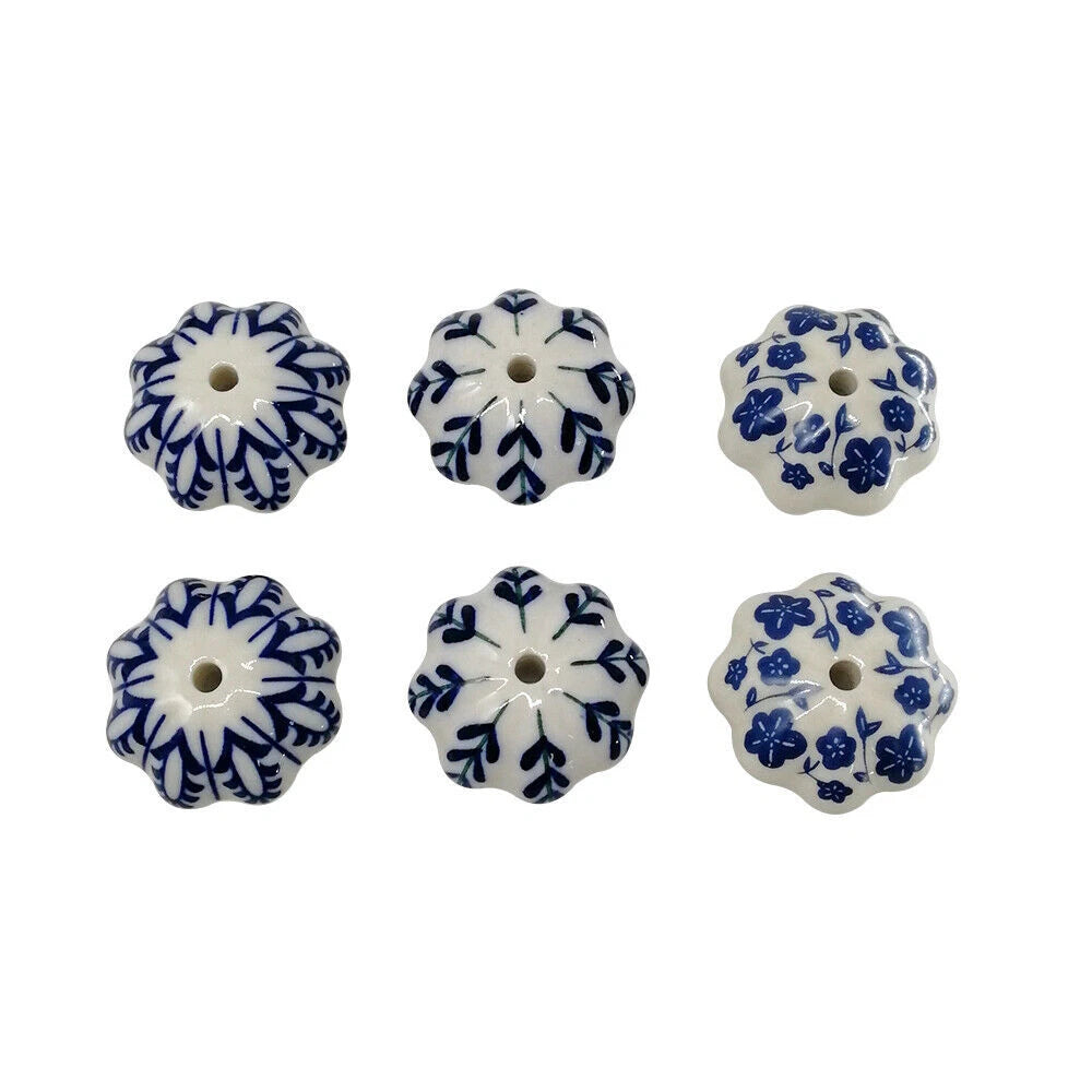 Set of 6 Vintage Ceramic Cupboard Door Knobs Drawer Pull Handles