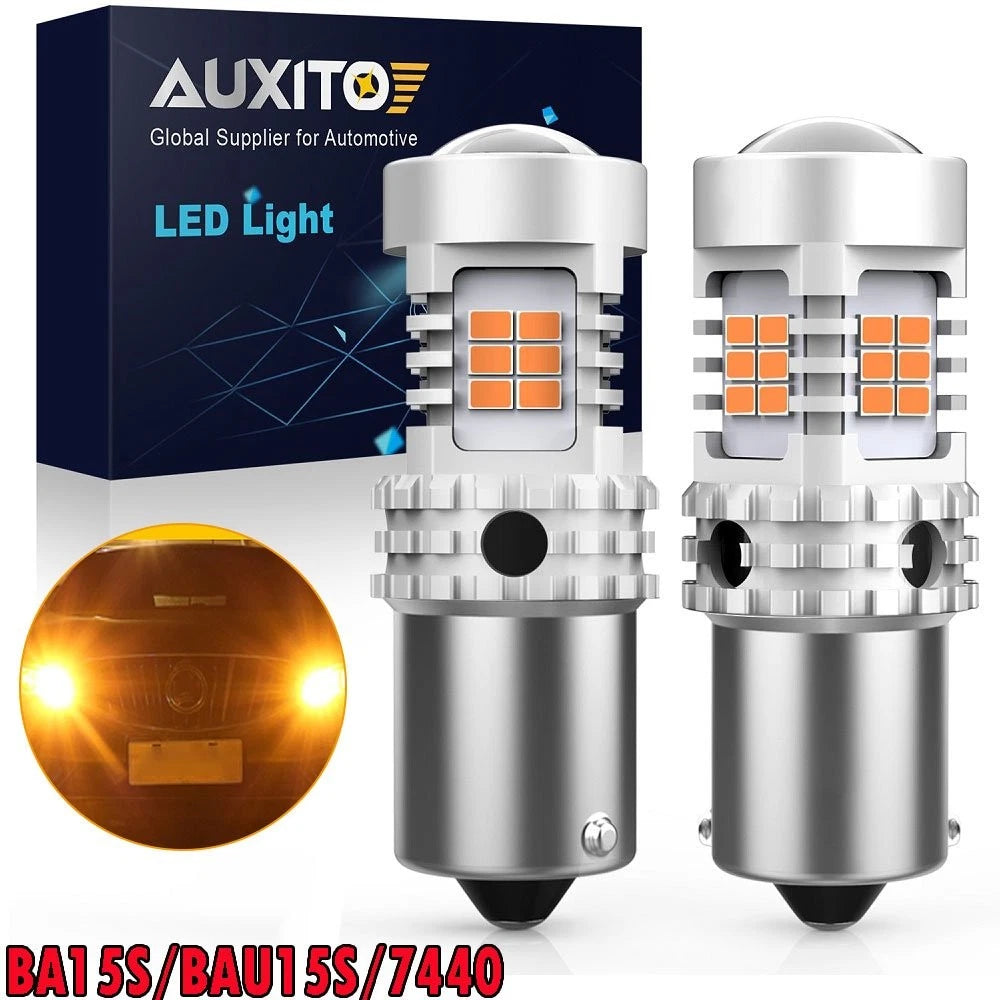 Set of 2 Amber 7440 BA15S BAU15S LED Front Parking Stop Turn Signal Bulbs for