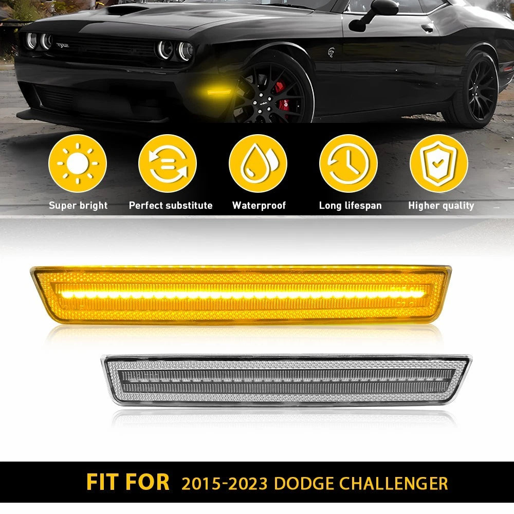 Amber LED Front Bumper Side Marker Signal Light for Dodge Challenger (2015–2023)