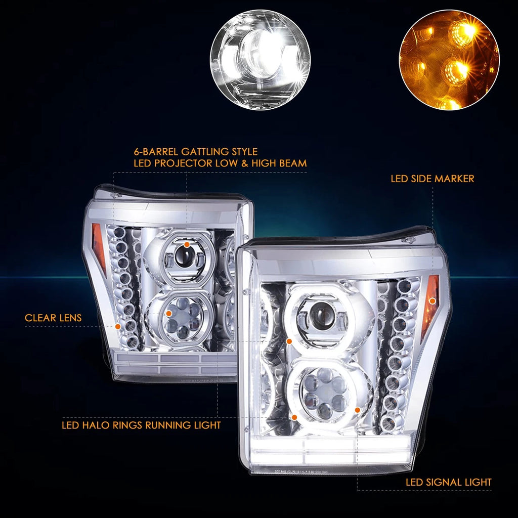 Full LED Sequential Signal Projector Headlights for Ford F250 Super Duty (2011–2016)