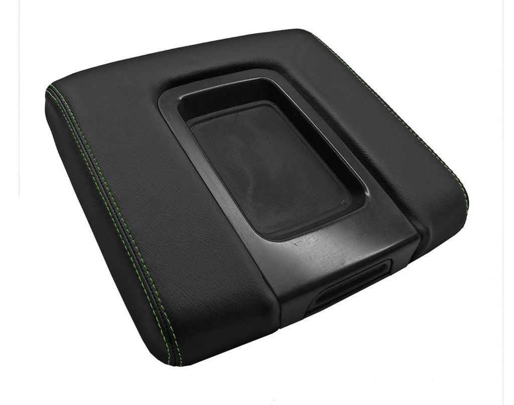 Leather Console Lid Armrest Cover for Chevrolet Silverado (2014–2020) Green Stitch