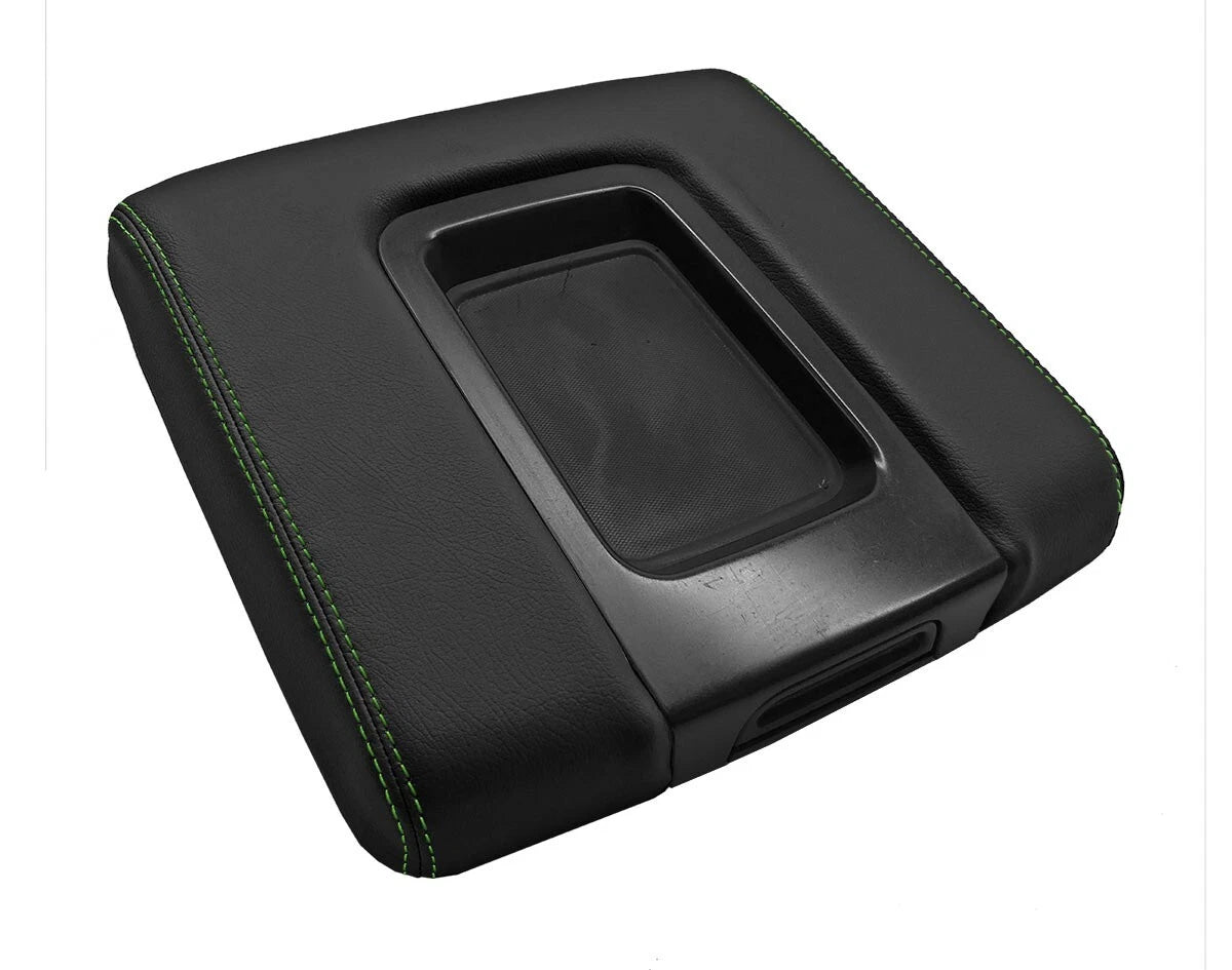 Leather Console Lid Armrest Cover for Chevrolet Silverado (2014–2020) Green Stitch